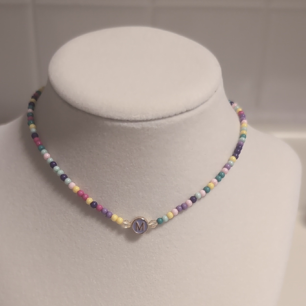 Colorful Beaded‎ Necklace with Initial Charm